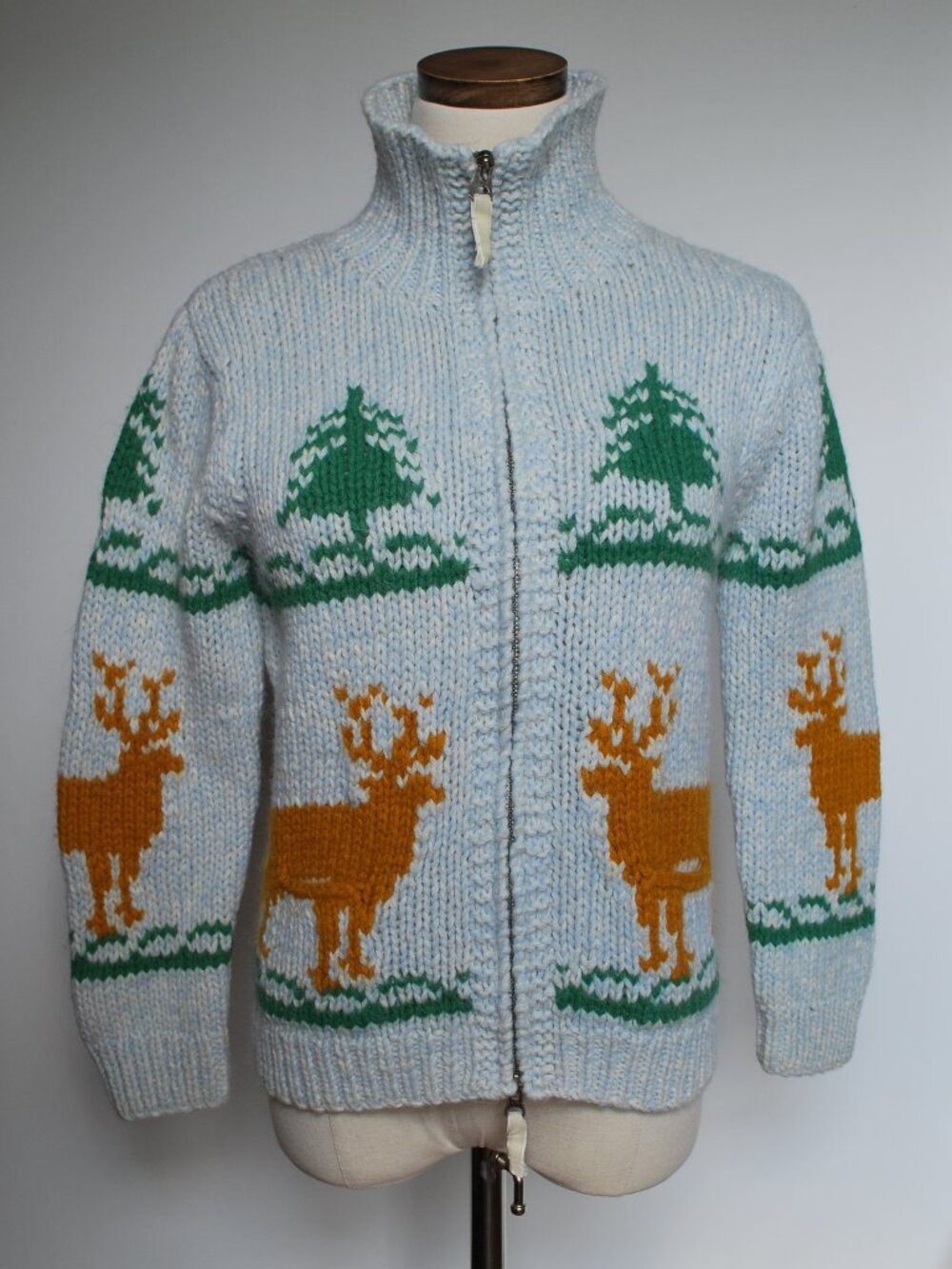 American Eagle Vintage Zip Deer Sweater | Blue, Green, Yellow | Small